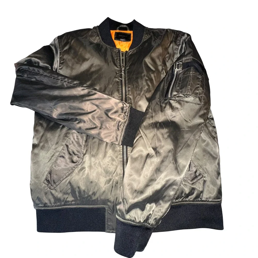 Forever 21 Women black Bomber‎ Jacket Orange Lining MA1 Style Size Medium